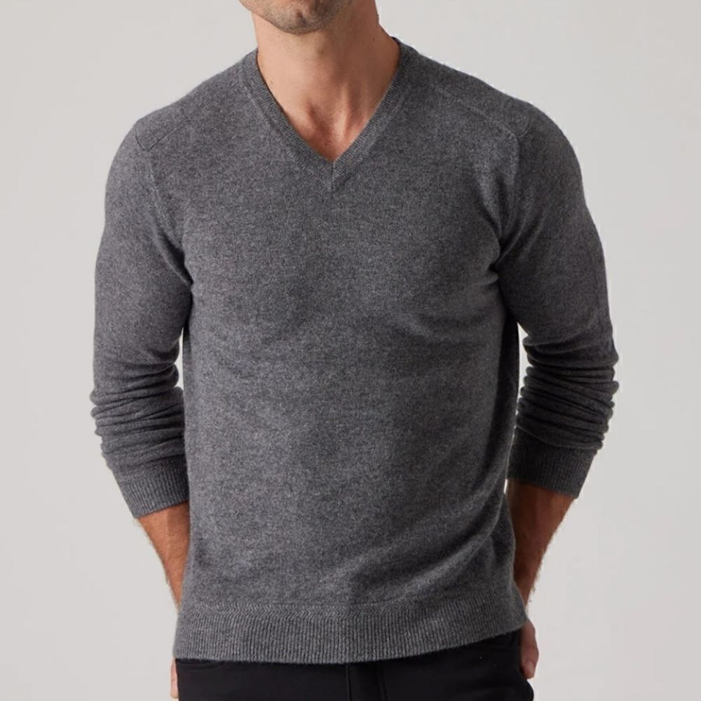 Raffi Men's Cashmere Gray V-neck Long Sleeve Pullover Sweater